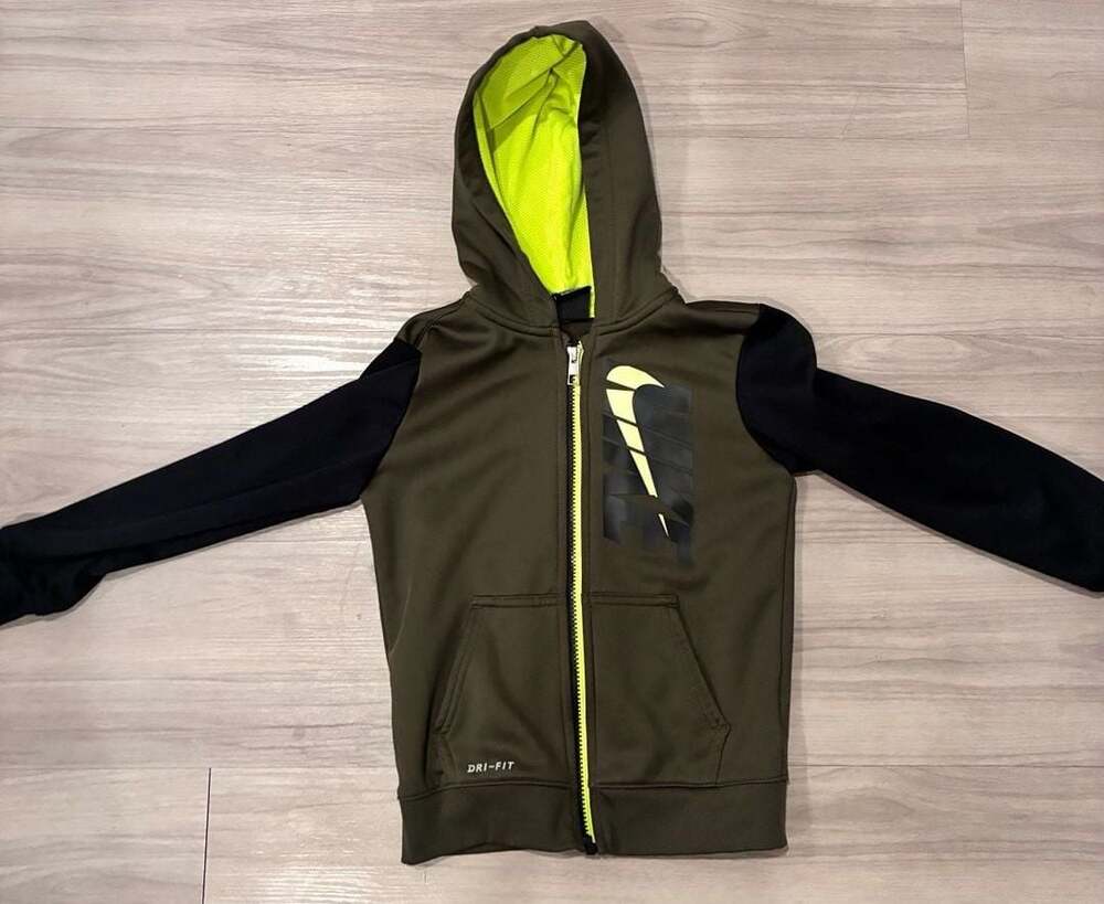 Nike Dri-Fit Full Zip Hoodie Size 6 Olive Green Black